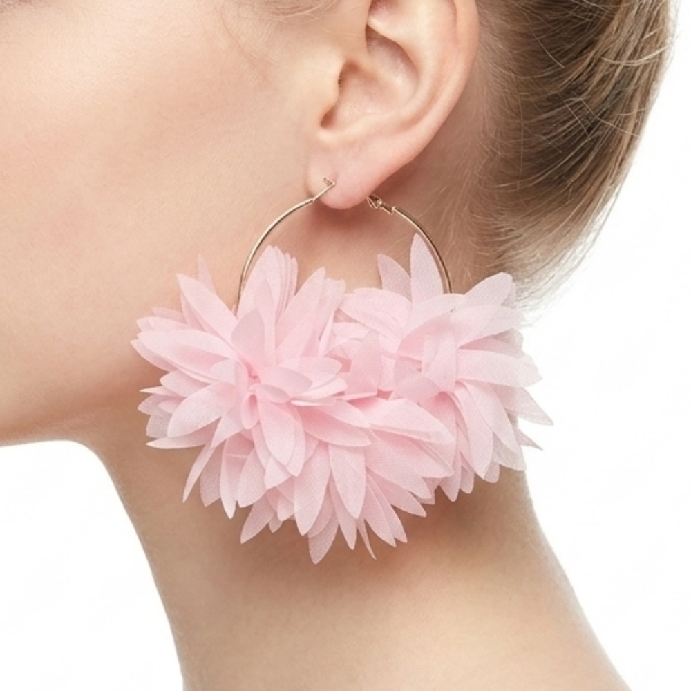 NWT Pink Gold Floral Hoop Earrings Preppy Avant Garde Coquette Girl Girlhoodcore